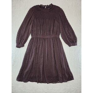 Rebecca Taylor Brown Polka Dot Dobby Smocked Ruffle Balloon Sleeve Dress Size 0